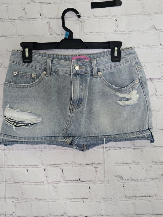 Edikted Dresses & Skirts - Edikted Light wash distressed raw hem low rise mini skirt sz s Y2k Skater grunge